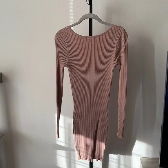 H&M Long Sleeve Ribbed Dress Dusty Rose Size Small - Picture 4 of 5